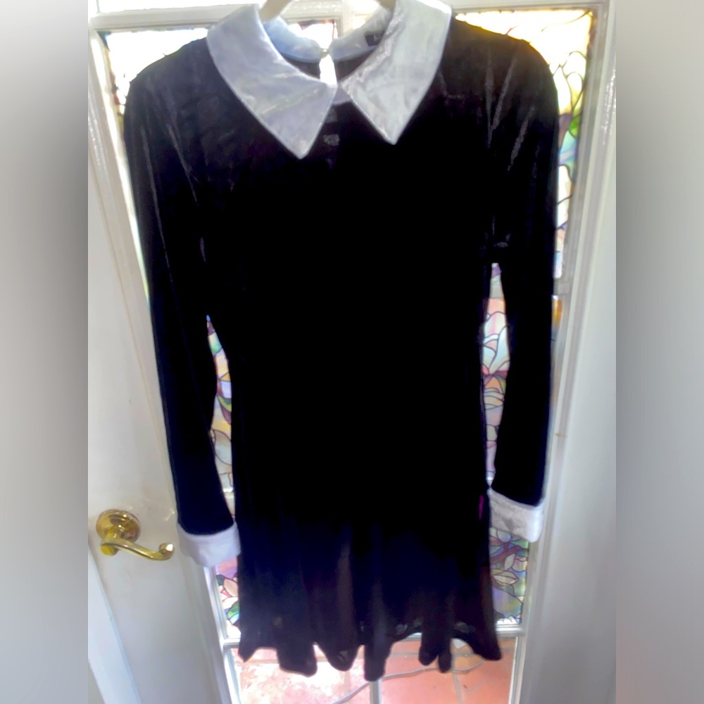 Dress Mini Black Velvet Long‎ Sleeve Wednesday Addams Whimsigoth M